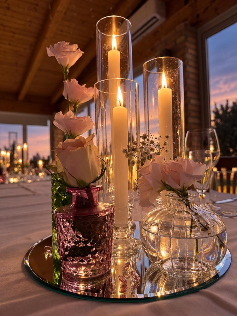 Centrotavola con candele e fiori per evento a Chieti — Adoro! Party
