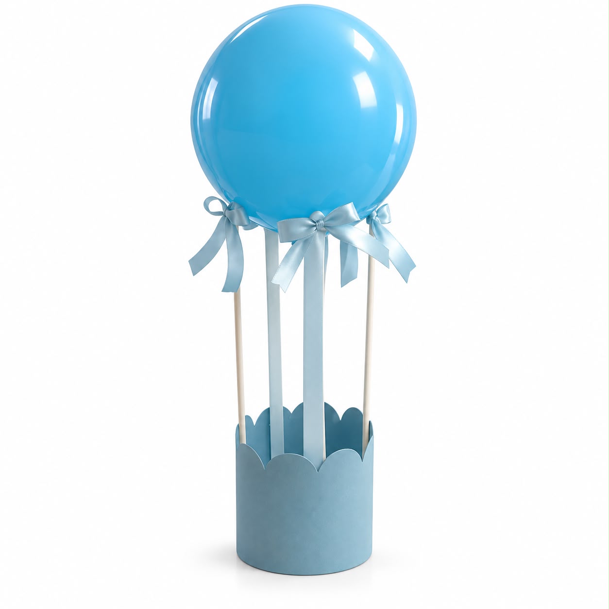 MONGOLFIERA CON PALLONCINI CELESTE NASCITA 13X17H CM 2PZ