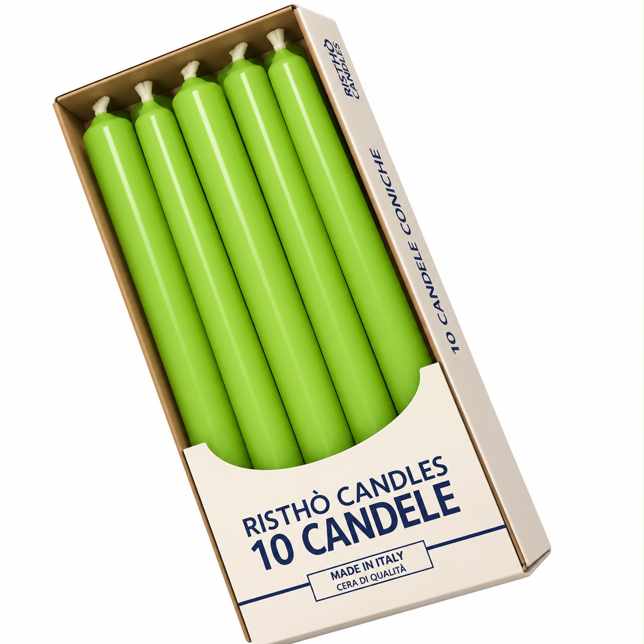 CANDELA CONICA VERDE MELA 25CM 10PZ