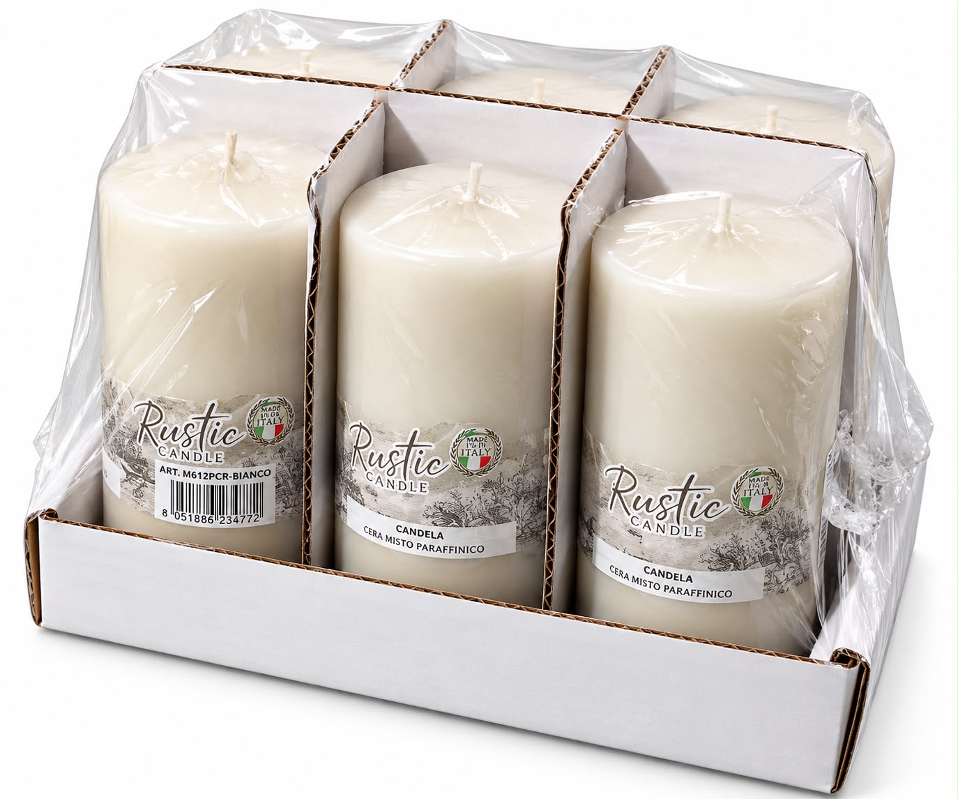 CANDELOTTO MUSCHIO BIANCO RUSTICA 6X12H CM