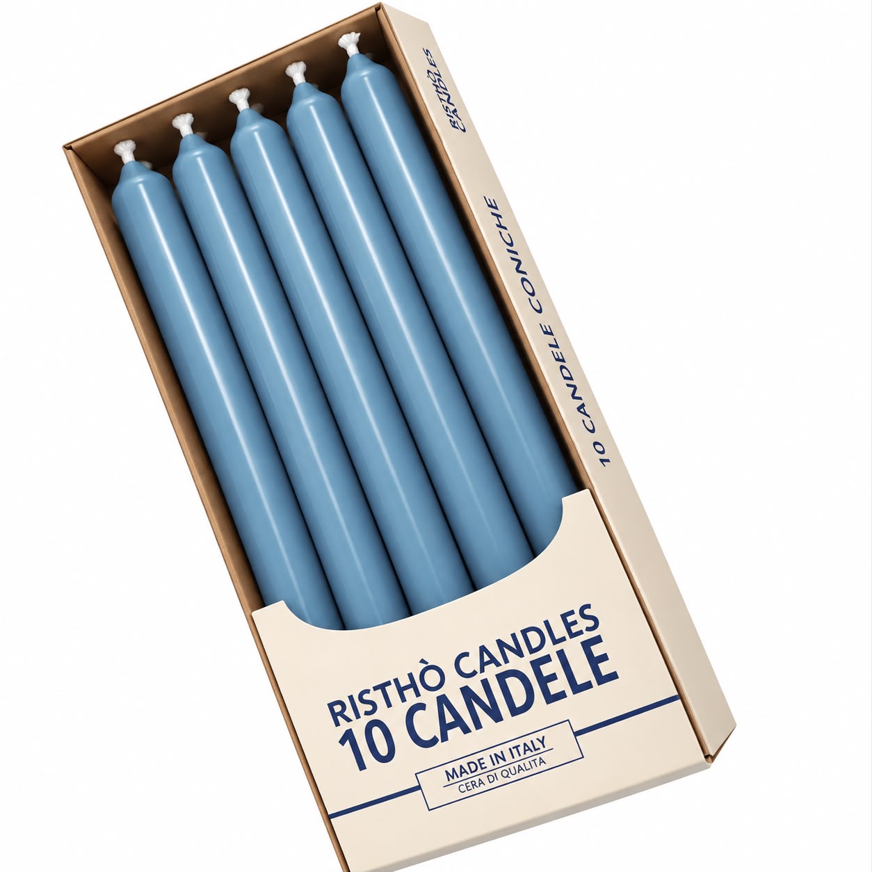 CANDELA CONICA CELESTE POLVERE 25CM 10PZ