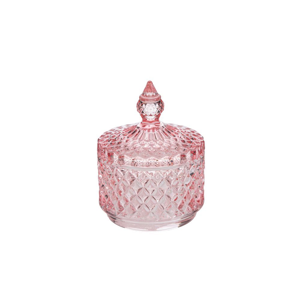 Potiche portaconfetti in vetro diamantato ROSA 8.5x11 cm