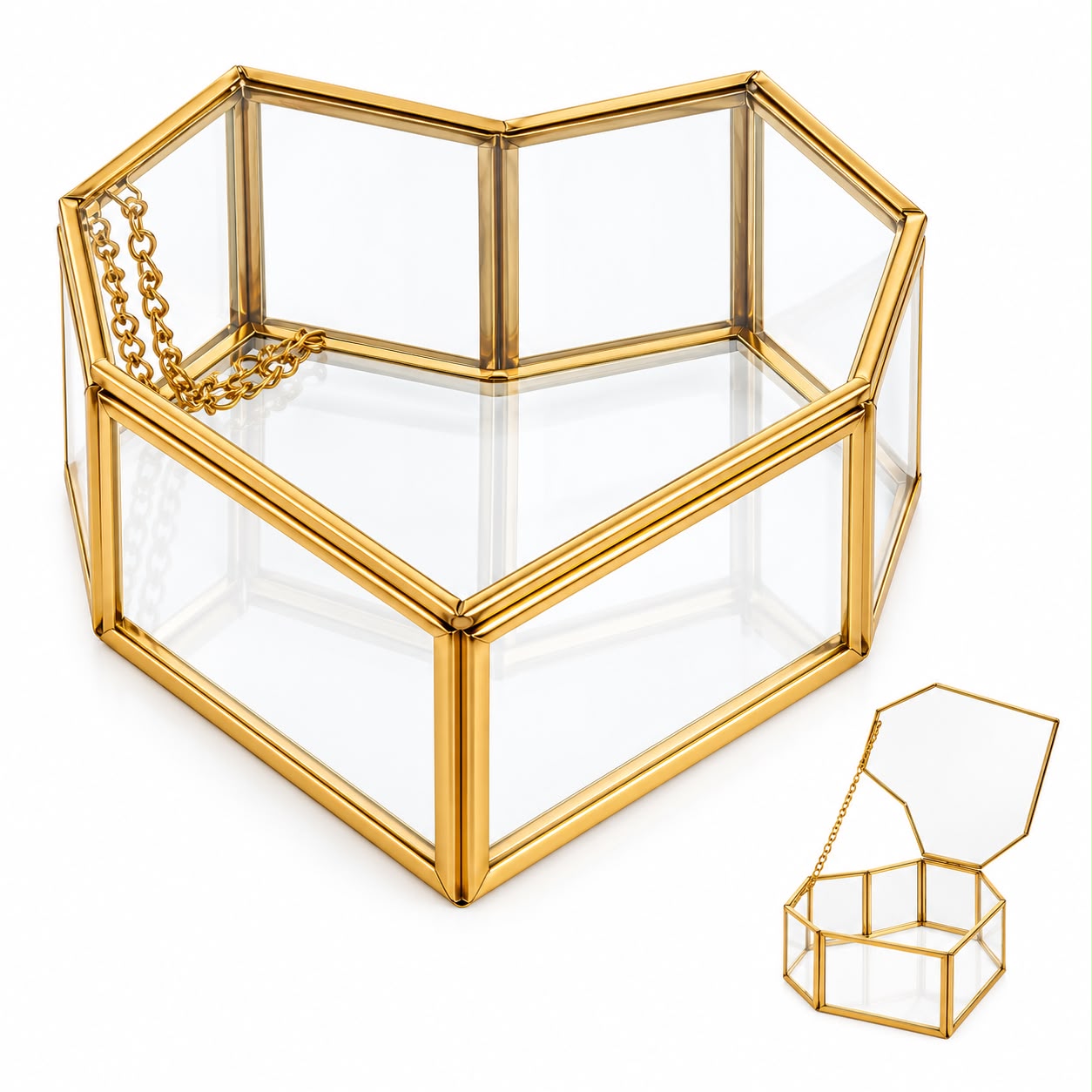 HEART BOX METALLO ORO E VETRO 12X12X5H CM