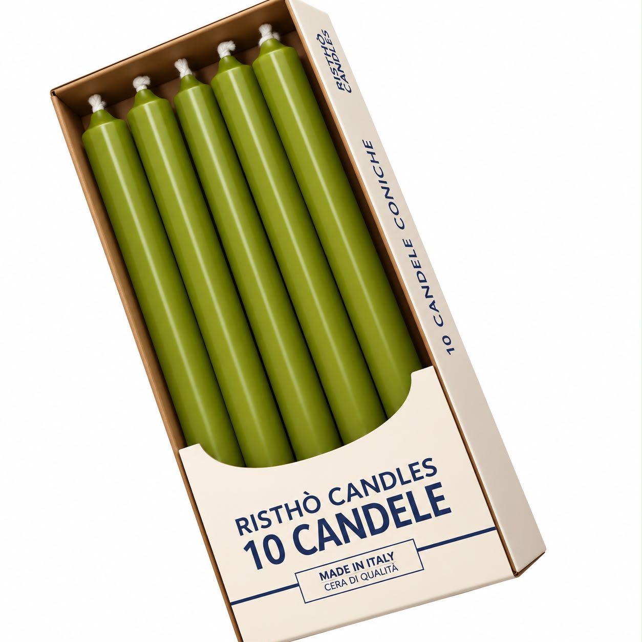 CANDELA CONICA VERDE OLIVA 25CM 10PZ