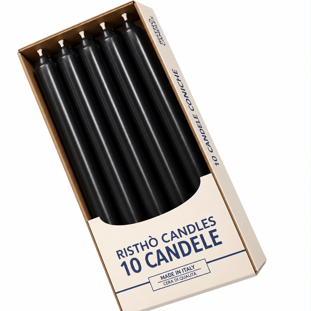 CANDELA CONICA NERO 25CM 10PZ